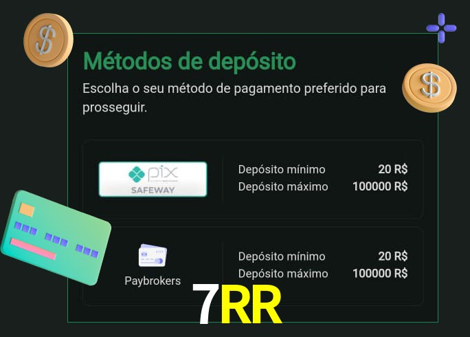O cassino 7RR oferece uma grande variedade de métodos de pagamento
